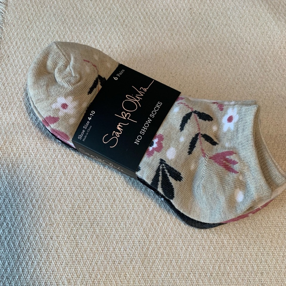 Sam & Olivia NEW Women's Shoe Size 4-10 Floral and Solid Ankle Socks 6 Pairs